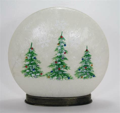 10 Led Lighted Frosted Glass Globe Christmas Tree Winter Scene Holiday Decor Lights