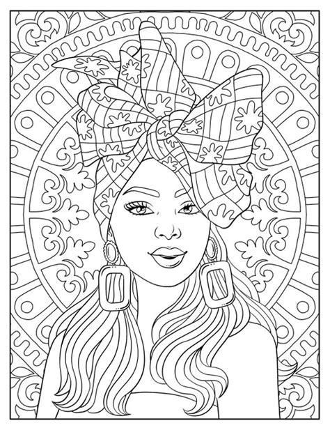 Printable Adult Coloring Page Beautiful Black Woman Portrait