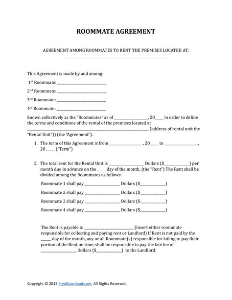 Free Printable Lease Agreement For Roommates Free Printable Templates