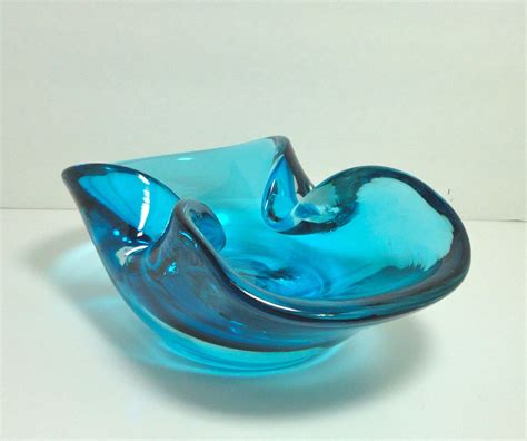 Aqua Blue Hand Blown Murano Glass Ashtray Hand Blown Murano Aqua Blue
