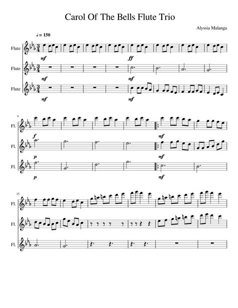 Carol Of The Bells Flute Trio Sheet Music For Flute Download Free In