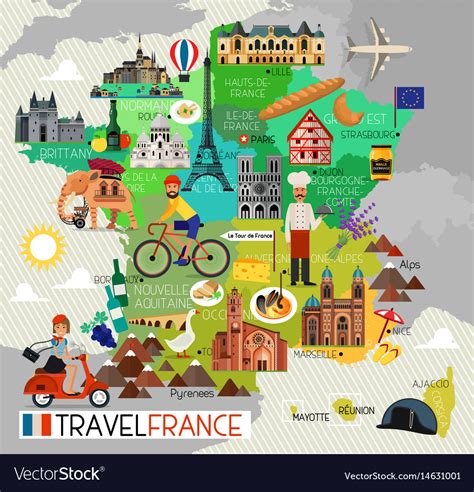France Landmarks And Travel Map Travel Royalty Free Vector
