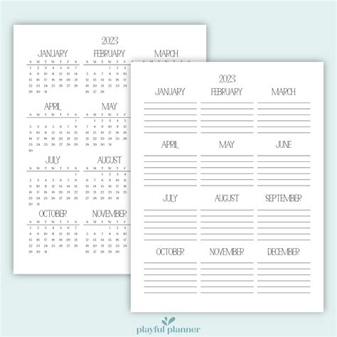 2023 Year At A Glance Printable Template Calendar