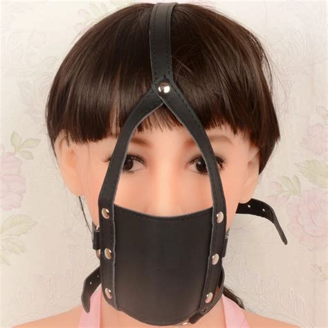 Pu Bondage Non Toxic Harness Mask Hood With Mouth Gag Ball Stuffed Mouth Stuffed Adult Product
