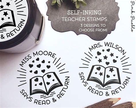 Self Inking Teacher Book Stamp Personalized From The Library Etsy