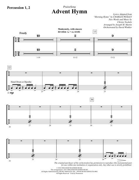 Joseph M Martin Advent Hymn Percussion 1 And 2 Sheet Music Pdf Notes Chords Christmas