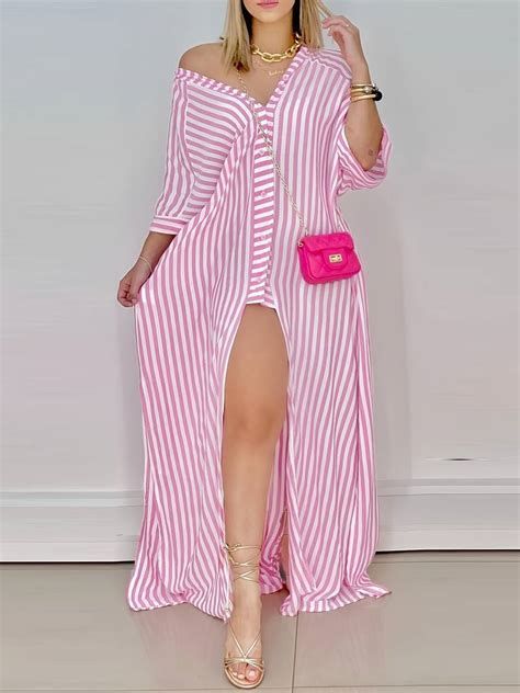 Womens Striped Long Dresses V Neck Party Dating Casual Dress Shop On