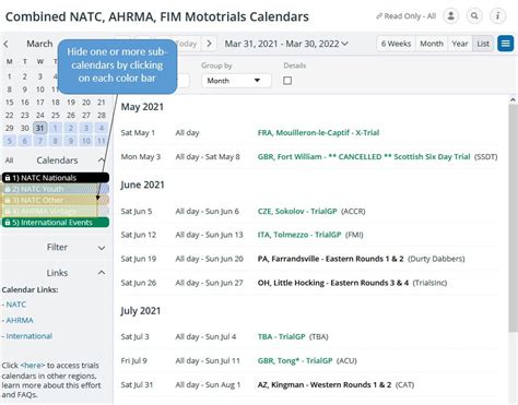 Screenshots Trials Calendars