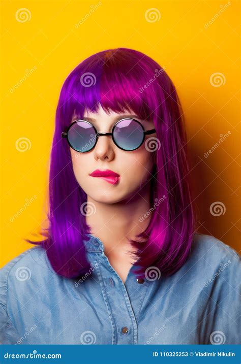 Young Girl With Purple Hair And Sunglasses Stock Image Image Of
