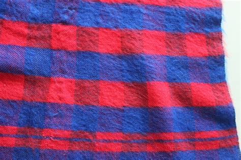 Brushed Wool Blanket Striking Red And Blue Check Dharan 1980s Red
