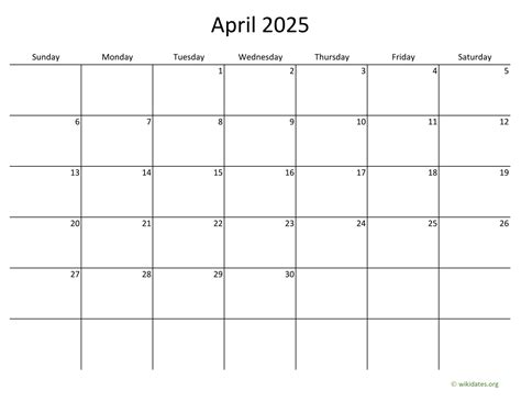 April 2025 Calendar With Bigger Boxes