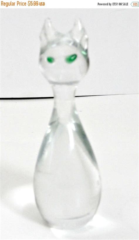 Vintage Clear Glass Cat Paperweight With By Plasticpinkflamingos