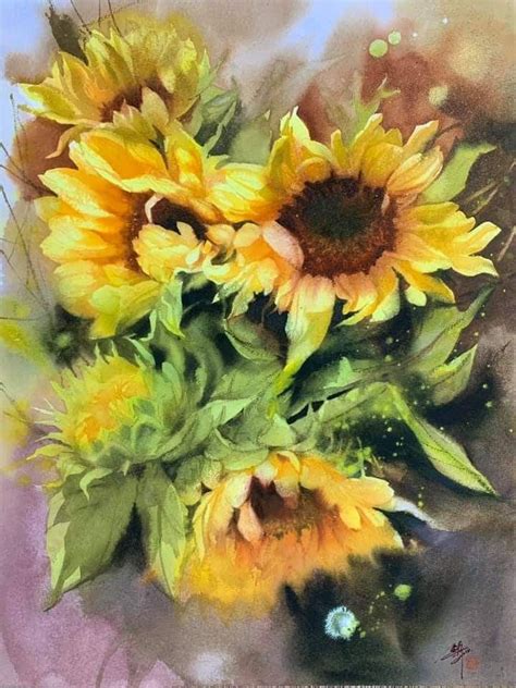 Sunflower Painting Autumn Painting Flower Art Painting Watercolor
