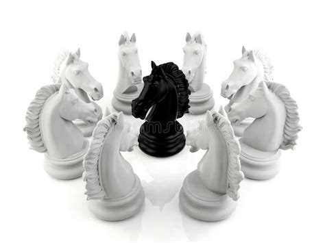 Black Knight Chess And White Knight Chess Confront Each Other Stock