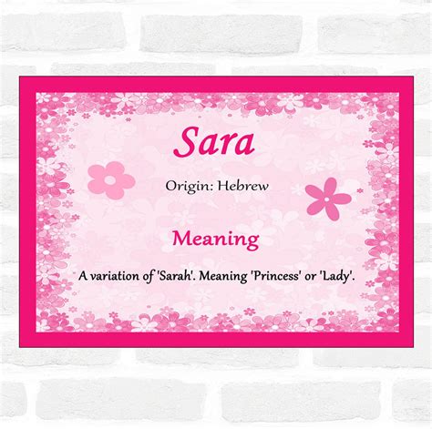 Sara Name Meaning Pink Certificate The Card Zoo