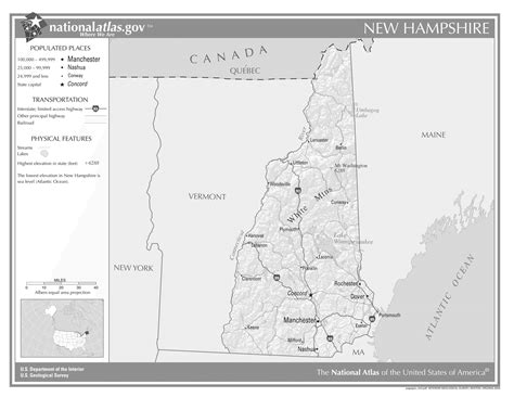 New Hampshire State Reference Blackandwhite Laminated Wall Map Us