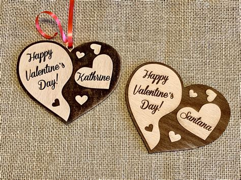 Personalized Wooden Heart Ornament And Custom Engraved Name Etsy
