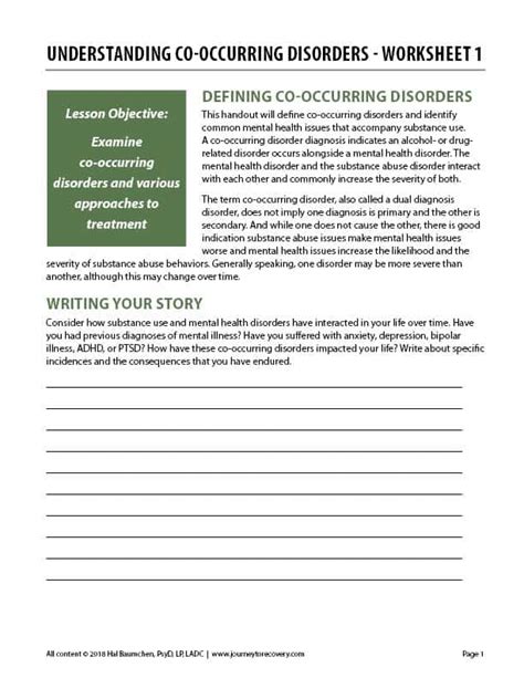 Understanding Co Occurring Disorders Worksheet 1 Cod Journey To
