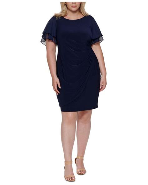 Jessica Howard Chiffon Plus Size Flutter Sleeve Side Ruched Dress In