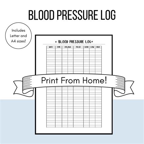 Printable Blood Pressure Log Pdf Blood Pressure Tracker Etsy