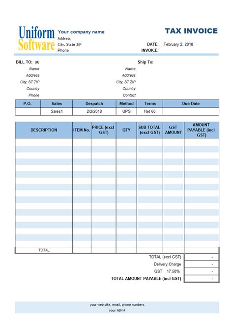 Free Australian Tax Invoice Template Excel Printable Templates