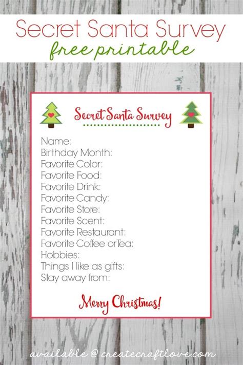 Exchanges are most frequently oriented towards fanfiction, but may allow or focus on fanart, podfic, vids, meta, or other fanworks. Secret Santa Survey Printable