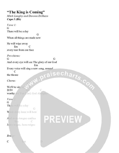 The King Is Coming Chords Pdf Mitch Langley Praisecharts