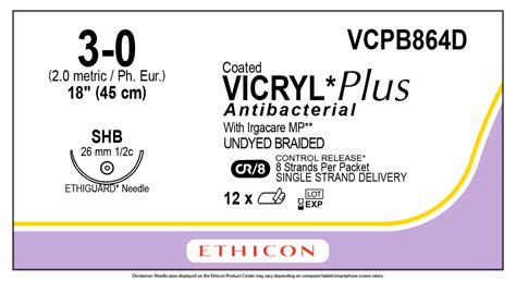 Ethicon Vcpb864d Coated Vicryl Plus Antibacterial Polyglactin 910 Suture