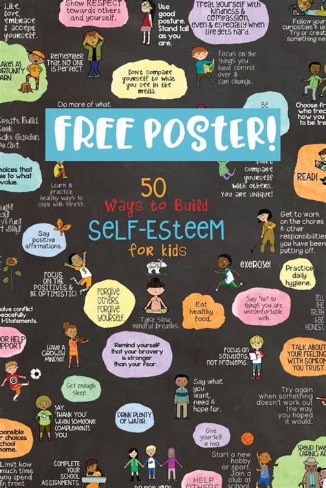 50 WAYS TO BUILD SELF ESTEEM FREE POSTER Classroom Counseling Office