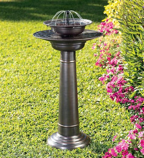 Bs Column Solar Outdoor Bird Bath Fountain Pedestal Black Copper Stone