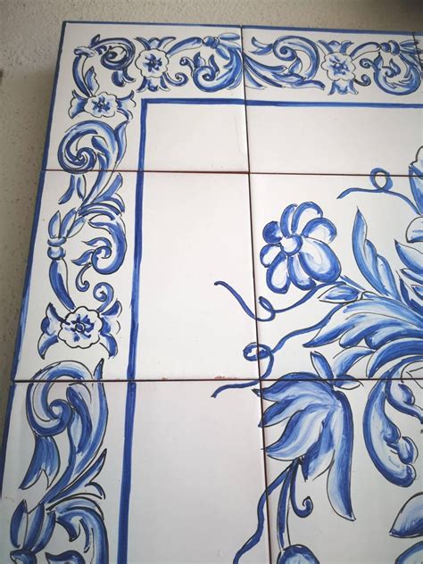 Portuguese Hand Painted Glazed Ceramic Tile Panel At 1stdibs