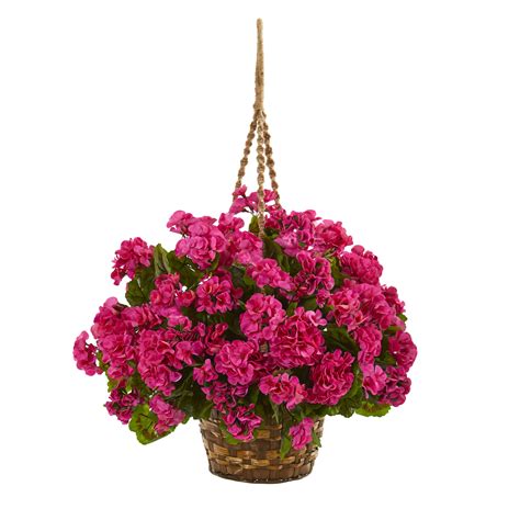 Add some faux trees for a sense of relaxation no matter where you live. Nearly Natural Geranium Hanging Basket Artificial Plant UV ...