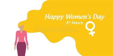 Happy Womens Day 8th March Woman With Long Hair Stock Vector