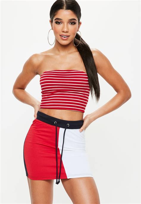 Red Stripe Bandeau Crop Top Women Tops Online Bandeau Crop Top