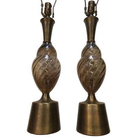 Pair Of Smoke Murano Glass Table Lamps For Sale At 1stdibs