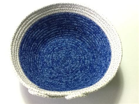 Blue And White Coiled Rope Bowl Fabric Bowl Catchall Basket