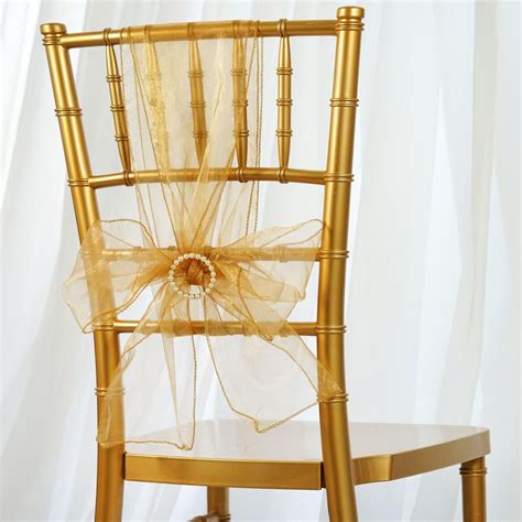Sash 25cm width x 229cm length (10/90″). 5 PCS | Gold Sheer Organza Chair Sashes | Chair sashes ...