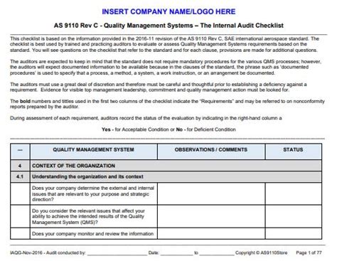 Sop Audit Checklist