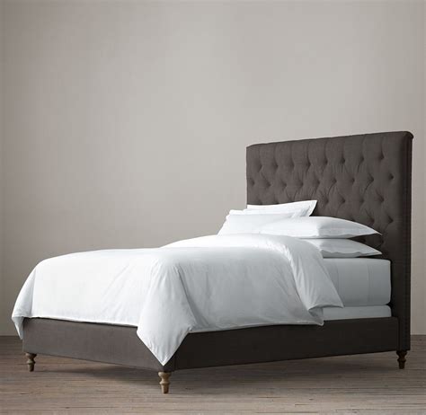 A casual rustic design with a vintage distressed black washed finish. Chesterfield Fabric Panel Bed Without Footboard | Fabric ...