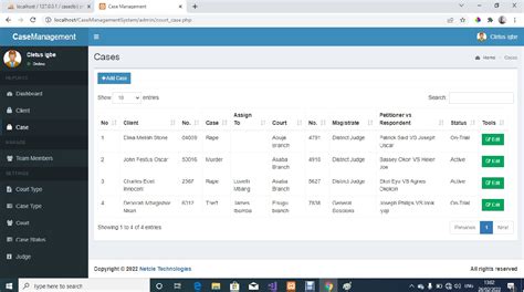 Court Case Management System In PHP And MySQL