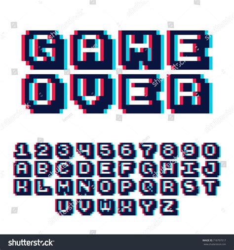 3d Pixel Video Game 8 Bit Font Poster Typeface With Shadow 3d Effect