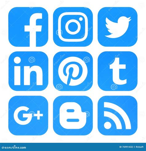 Collection Of Popular Blue Social Media Icons Printed On Paper