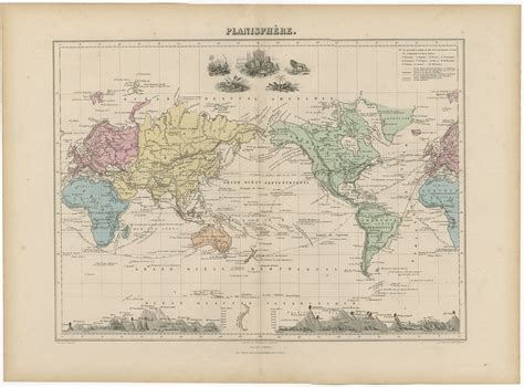 Antique Map Of The World On Mercators Projection By Migeon 1880 Ebay