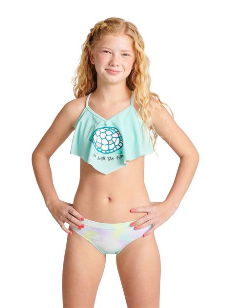 Justice Girls 2 Piece Flounce Top Bikini Swimsuit Sizes 5 18 Walmart Com