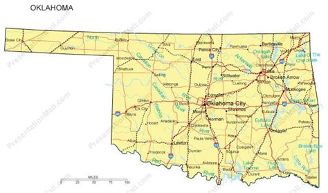 Oklahoma Map Major Cities Roads Railroads Waterways