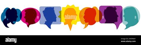 Colored Speech Bubbles With Silhouettes Of Heads As A Communication And Dialogue Concept Stock