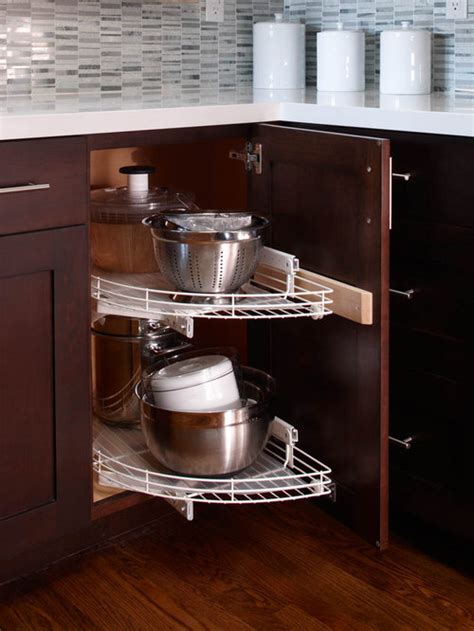 Because of its circular shape, you'll optimize both space and functionality as storing items on regular shelves inside blind cabinets can often be hard to reach. Lazy Susan Cabinet | Houzz