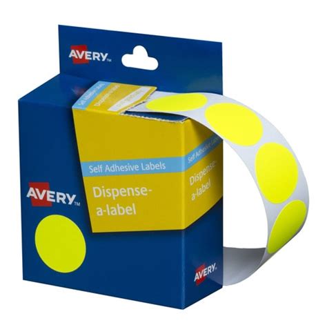 Fluoro Yellow Dispenser Dot 24mm Stickers Avery Pack Of 350 Labels Impact