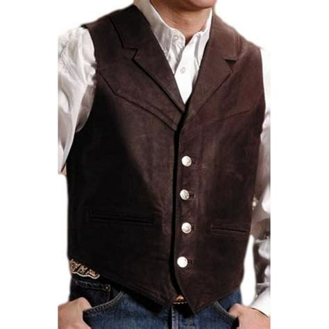 Roper Roper Western Vest Mens Leather Vest Button Brown 02 075 0510