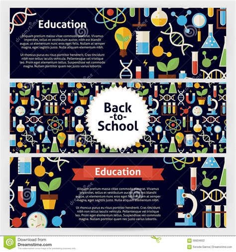 School Science And Education Vector Template Banners Set In Mode Stock